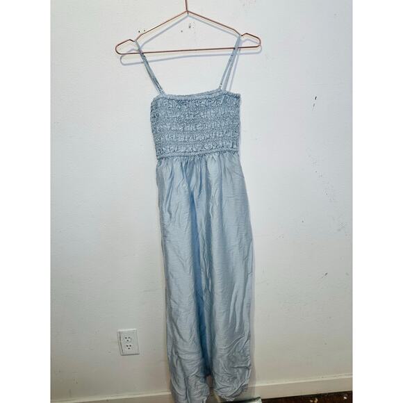 MADEWELL Blue Square Neckline Smocked Theo Sleeveless A-Line Midi Dress Size XS - Picture 3 of 11